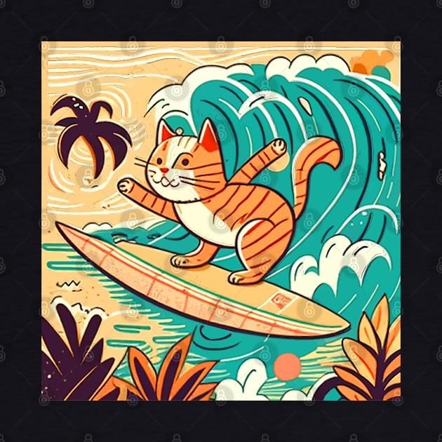 Mid Century Surfing Cat by Kona Cat Creationz